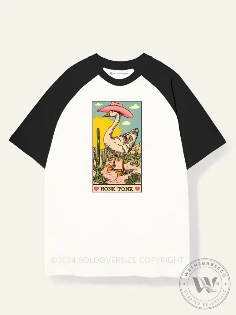 Honk Tonk Goose Wearing Pink Cowboy Hat Desert Scene Raglan T-Shirt 21 Honk Tonk Goose Wearing Pink Cowboy Hat Desert Scene Raglan T-Shirt