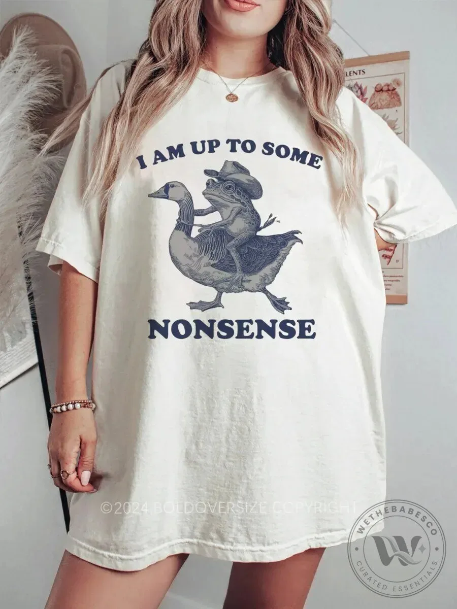 I Am Up To Some Nonsense Frog Riding Goose Funny Vintage Style T-Shirt