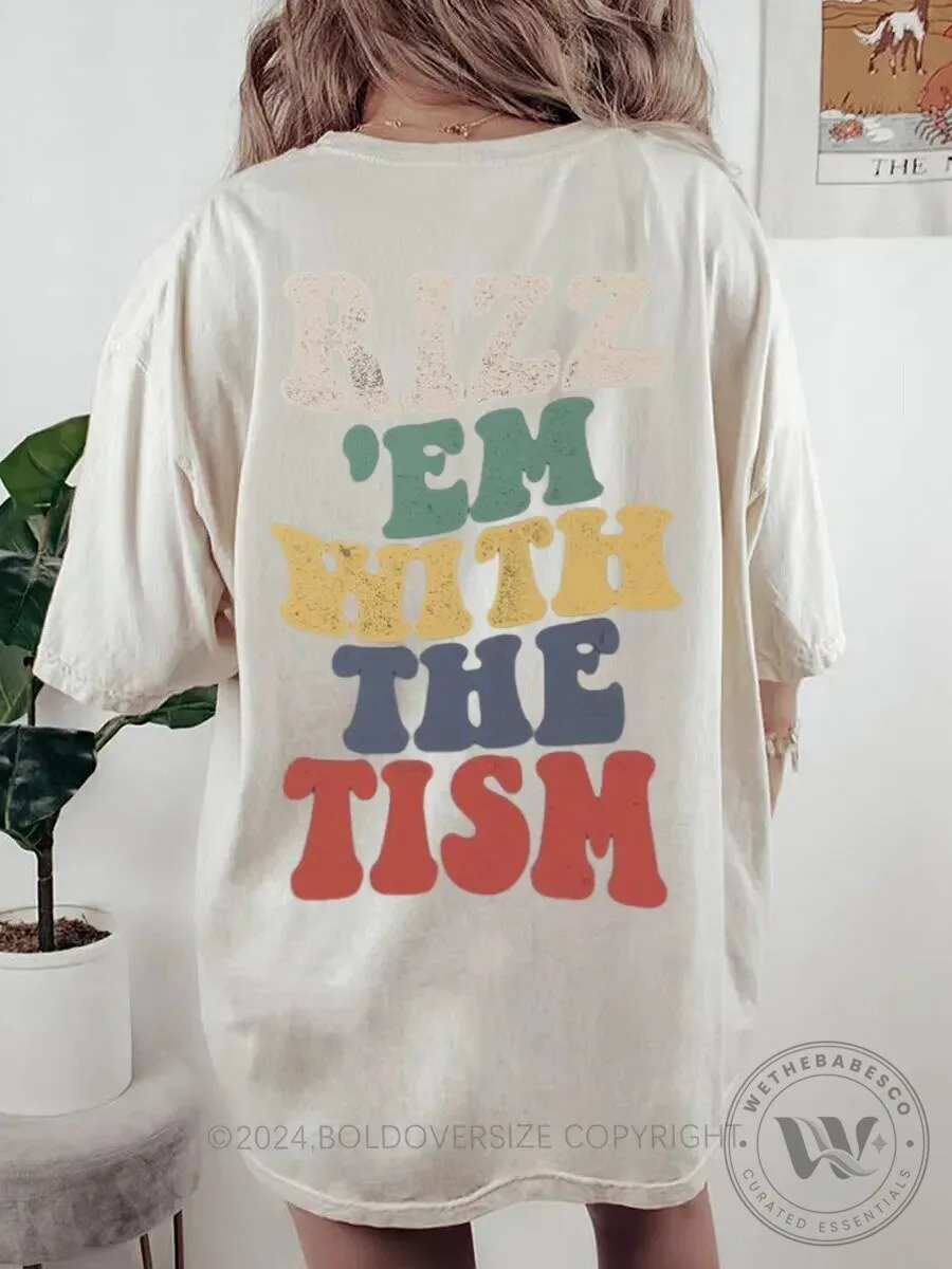 Vintage Rizz 'Em With The Tism Funny Slogan Graphic T-Shirt