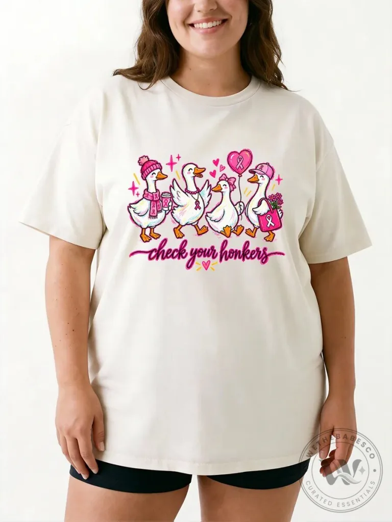 Breast Cancer Awareness Check Your Honkers Geese Graphic T-Shirt 6 Breast Cancer Awareness Check Your Honkers Geese Graphic T-Shirt