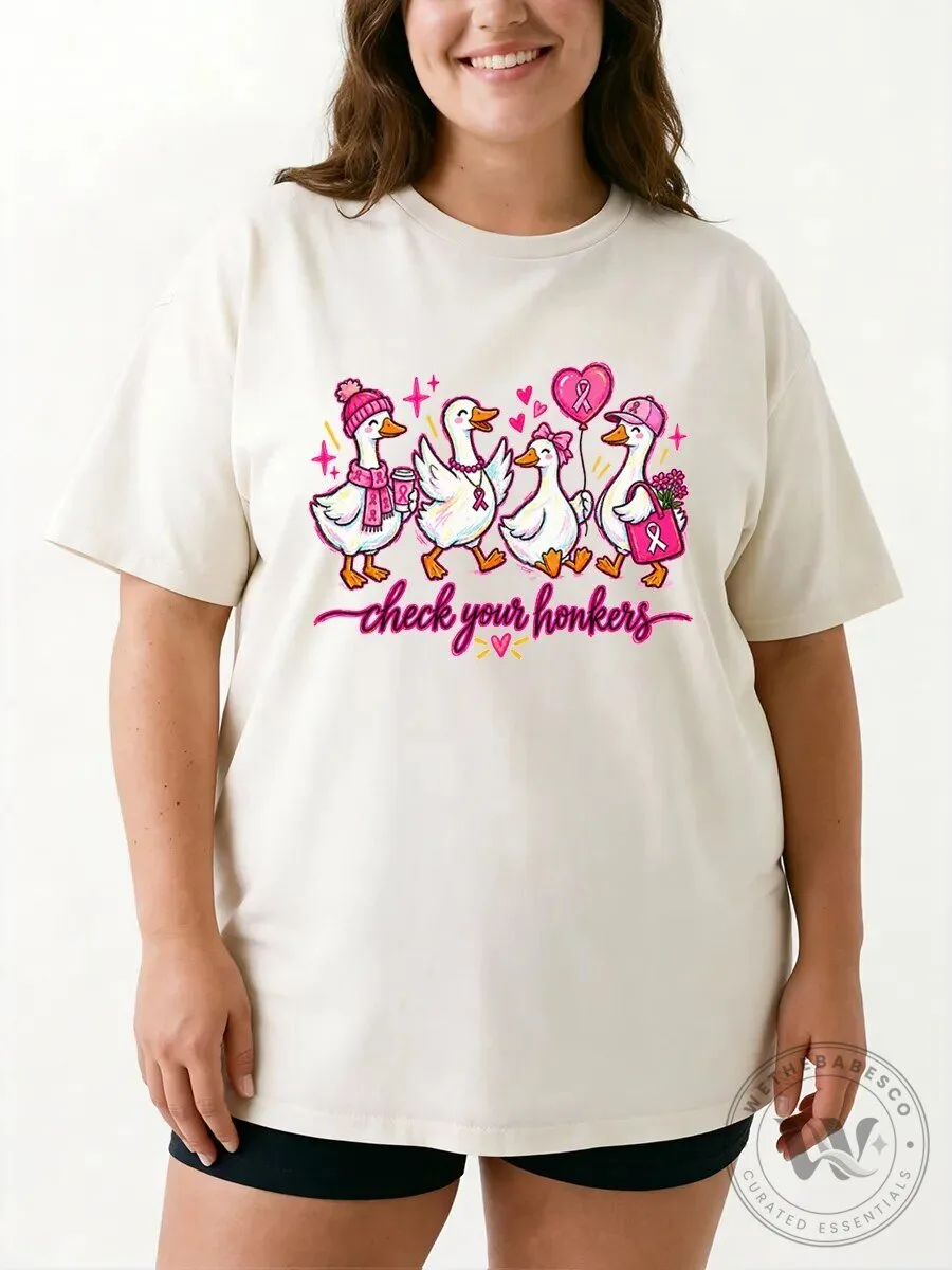 Breast Cancer Awareness Check Your Honkers Geese Graphic T-Shirt