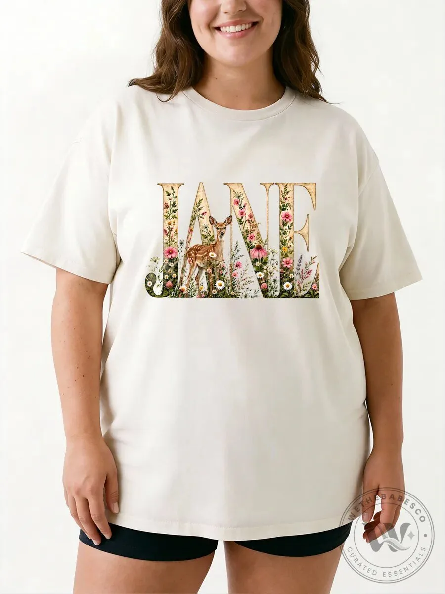 Vintage Floral Jane Doe Deer Graphic T-Shirt