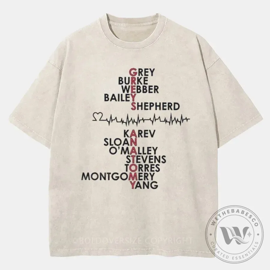 Grey's Anatomy Cast Names Heartbeat Design T-Shirt