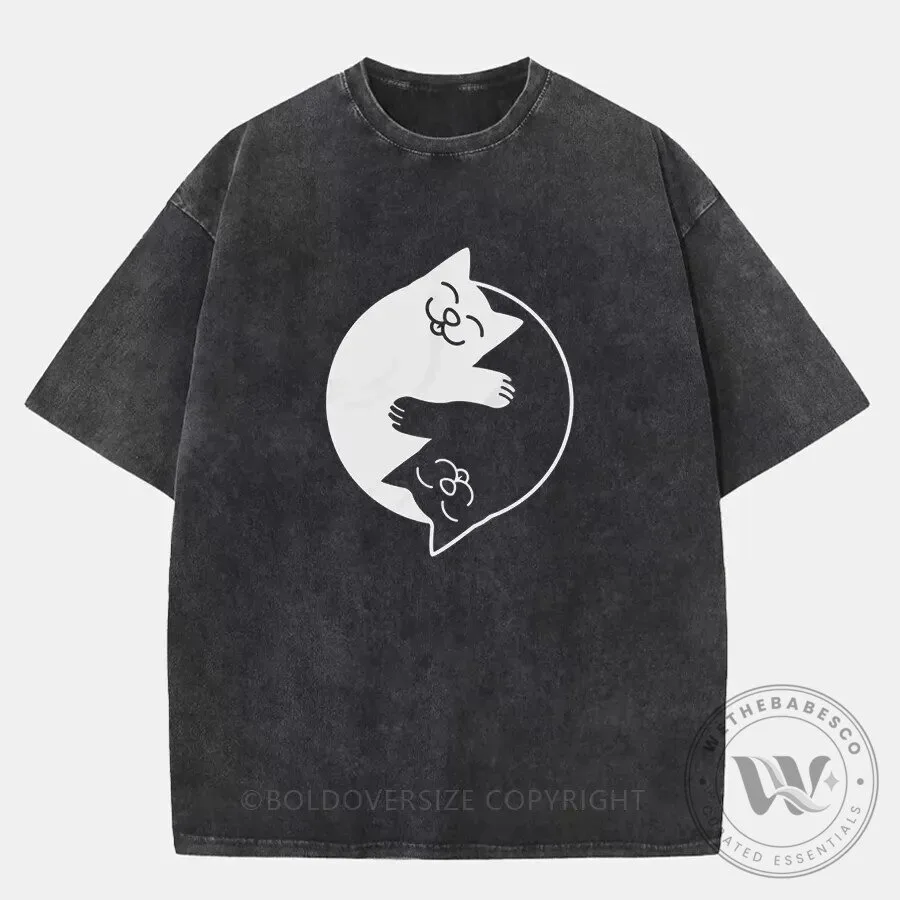 Vintage Yin Yang Cats Washed Graphic T-Shirt