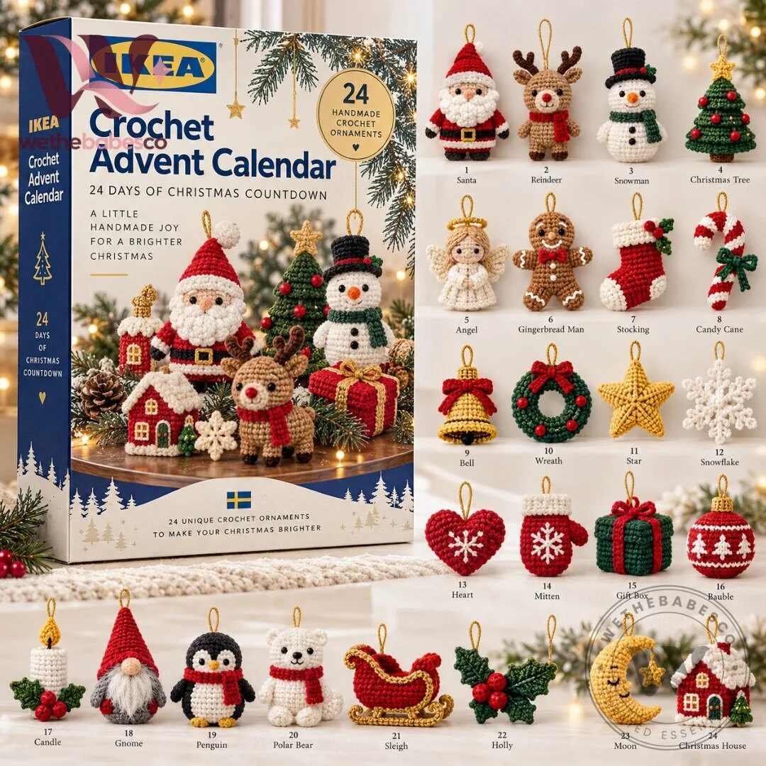 IKEA Crochet Christmas Advent Calendar 2026 24 Handmade Crochet Ornaments Countdown