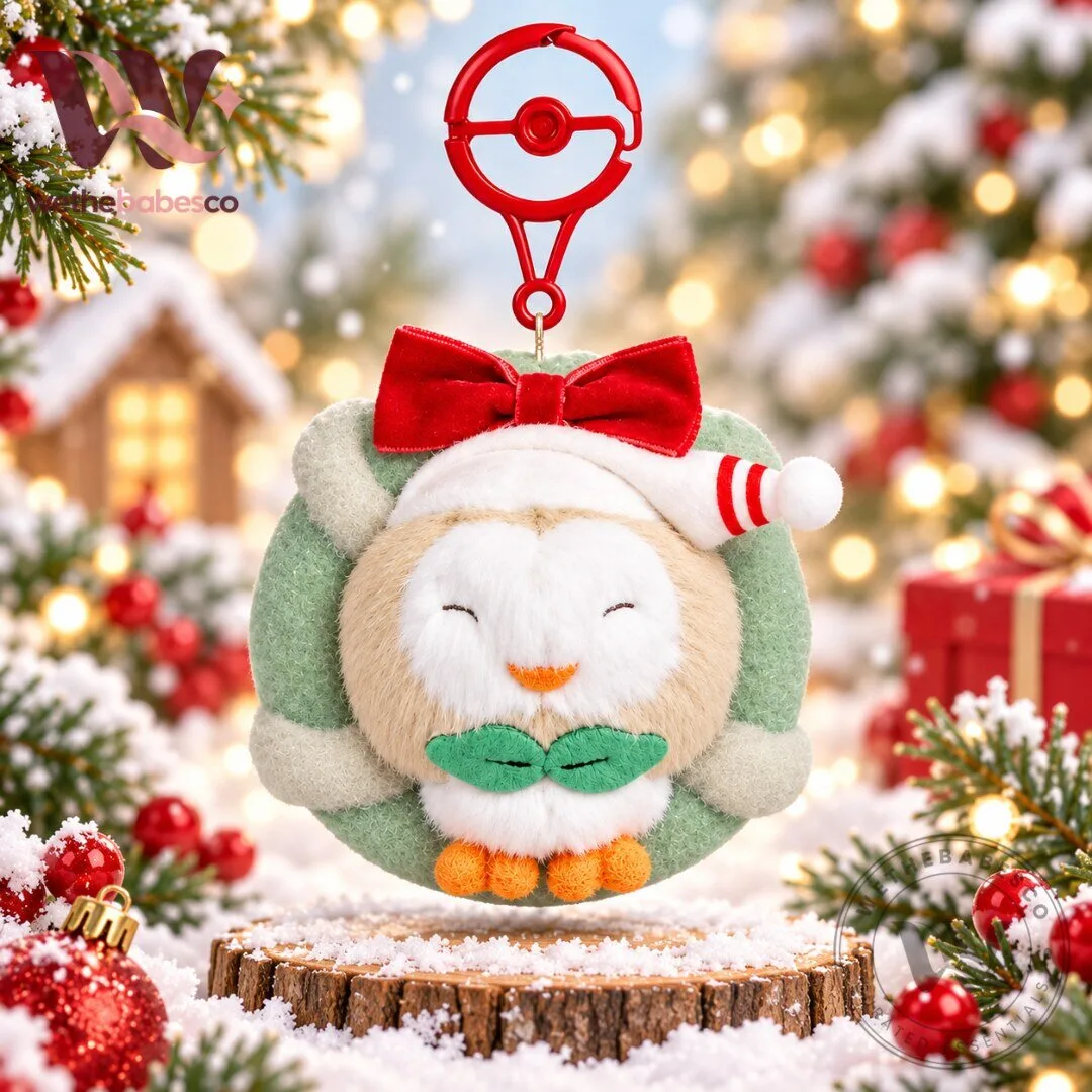 Pokemon Holiday Blessings Rowlet Plush Christmas Wreath Keychain Charm 2026