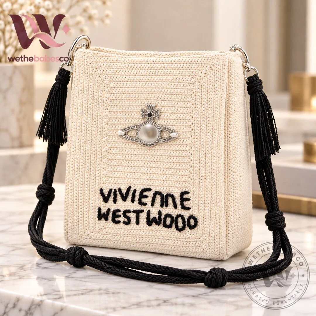 Vivienne Westwood Pearl Orb Cream Knit Crossbody Shoulder Bag 2026
