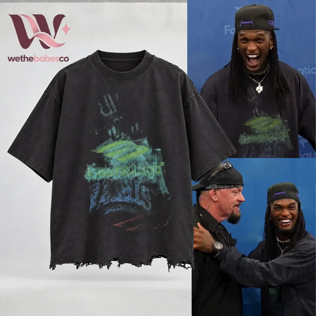 CeeDee Lamb Balenciaga Paris 3B Graffiti Logo Distressed Black Oversized T Shirt 2026