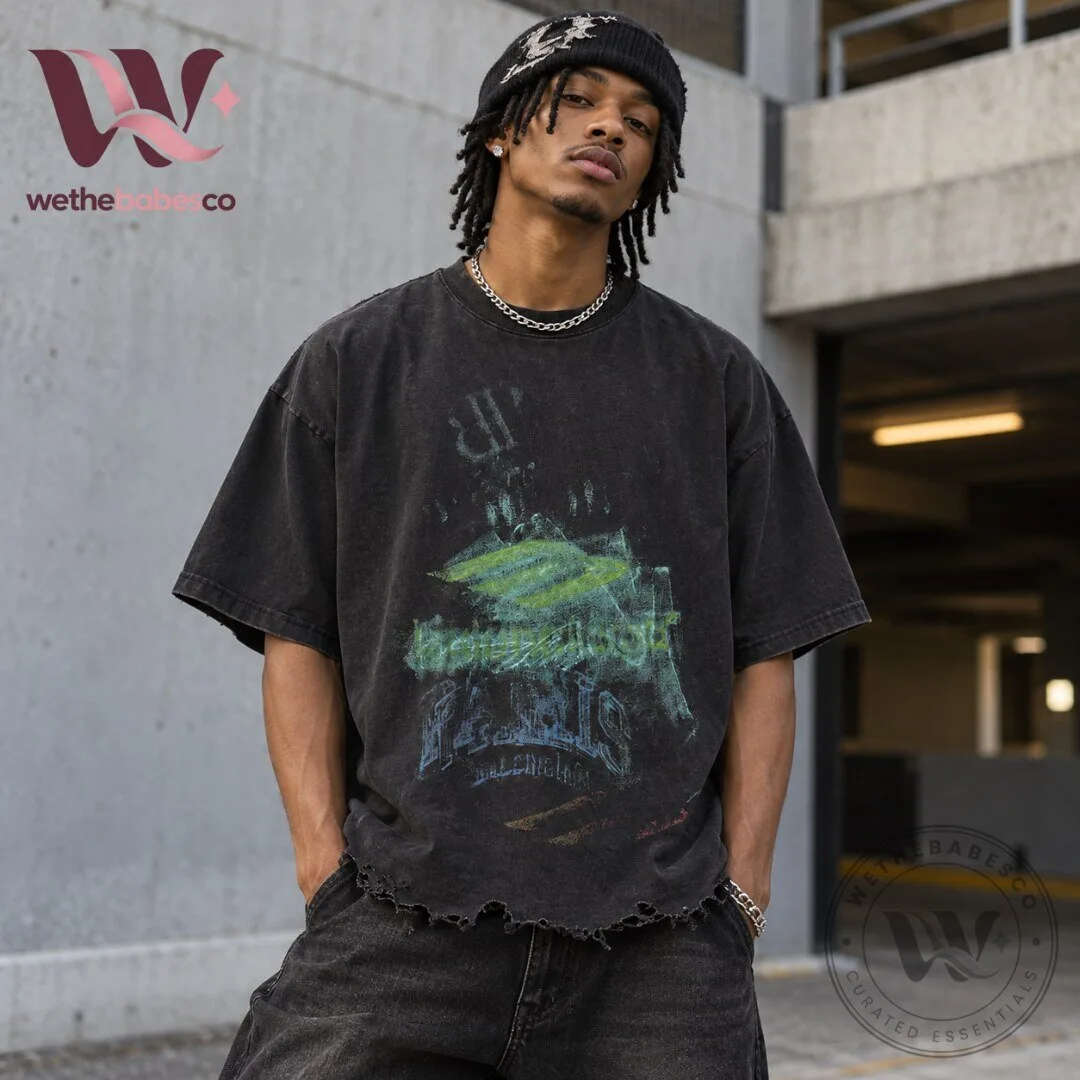 CeeDee Lamb Balenciaga Paris 3B Graffiti Logo Distressed Black Oversized T Shirt 2026 5 CeeDee Lamb Balenciaga Paris 3B Graffiti Logo Distressed Black Oversized T Shirt 2026