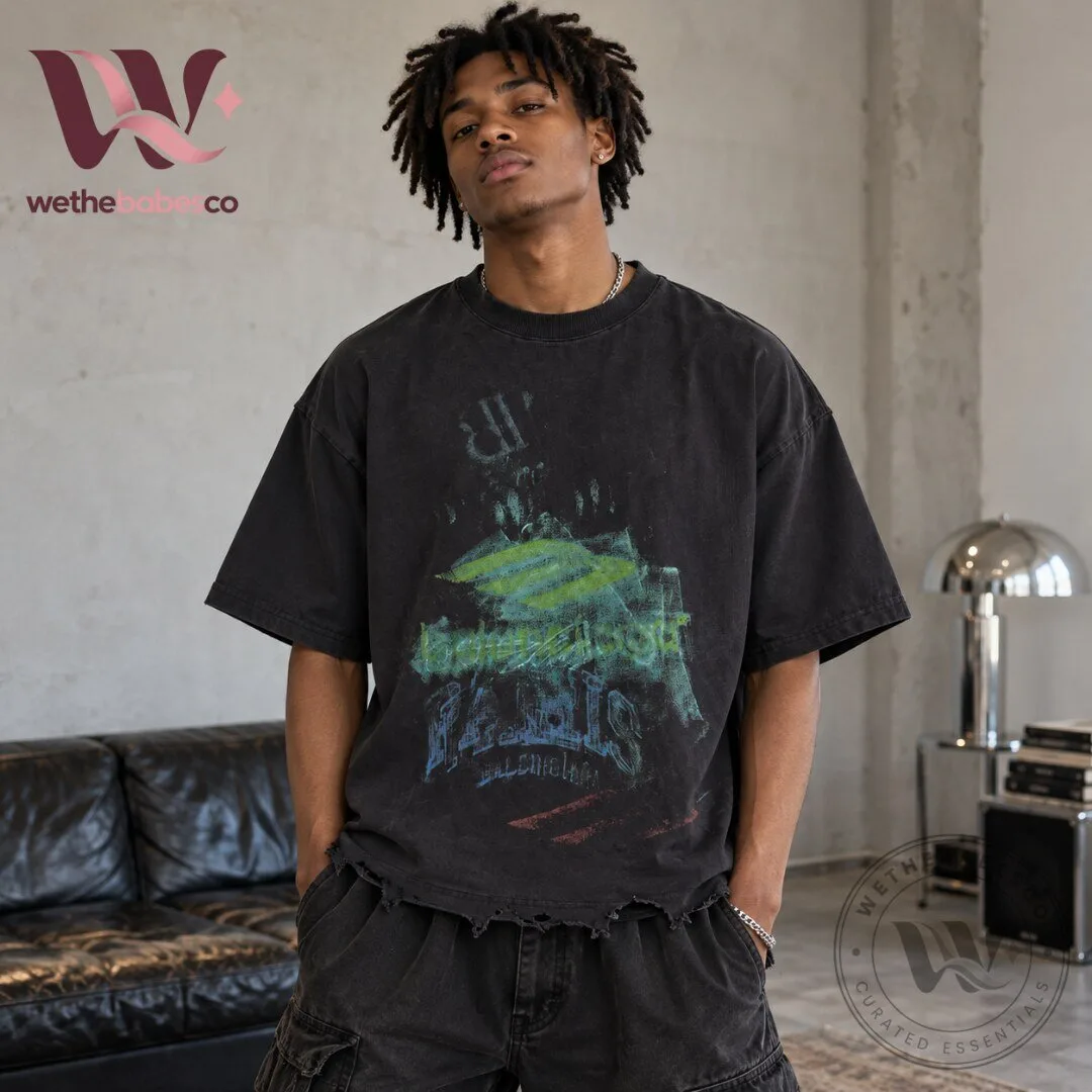CeeDee Lamb Balenciaga Paris 3B Graffiti Logo Distressed Black Oversized T Shirt 2026 6 CeeDee Lamb Balenciaga Paris 3B Graffiti Logo Distressed Black Oversized T Shirt 2026