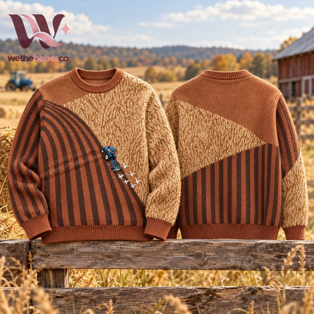Furrow Tractor Plowing Wheat Field Sweater 2026