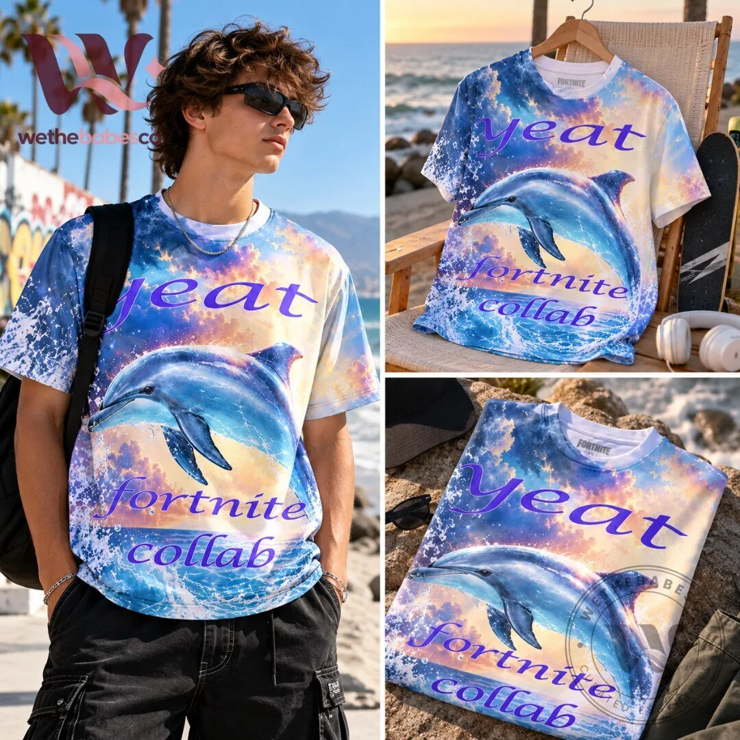 Yeat x Fortnite Collab Dolphin Sunset Sky Graphic T Shirt 2026