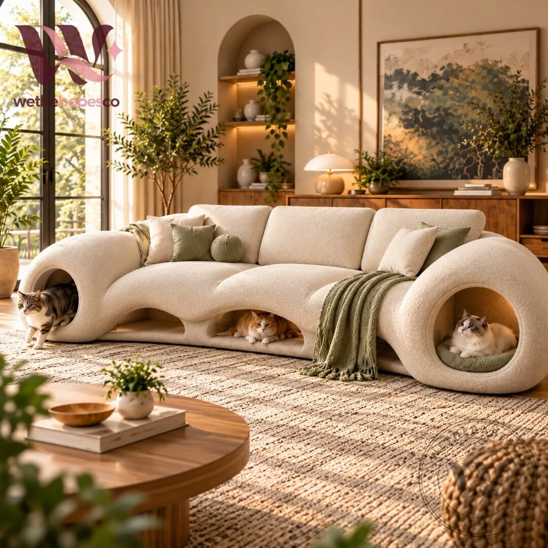 PurrWave Tunnel Sofa with Built In Cat Nook and Resting Bed 2026