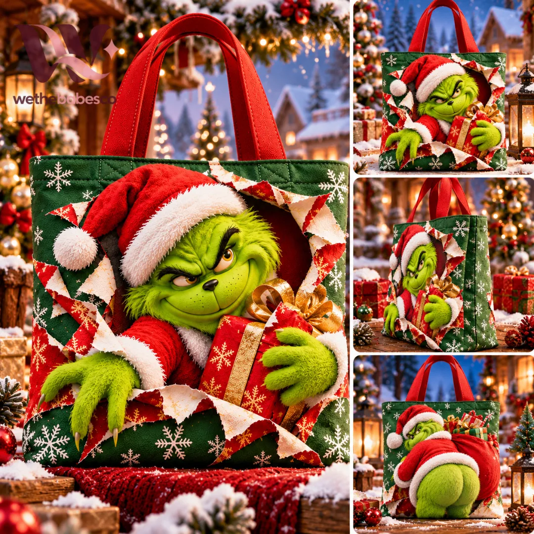 Grinch Stealing Christmas Gift 3D Effect Tote Bag 2026