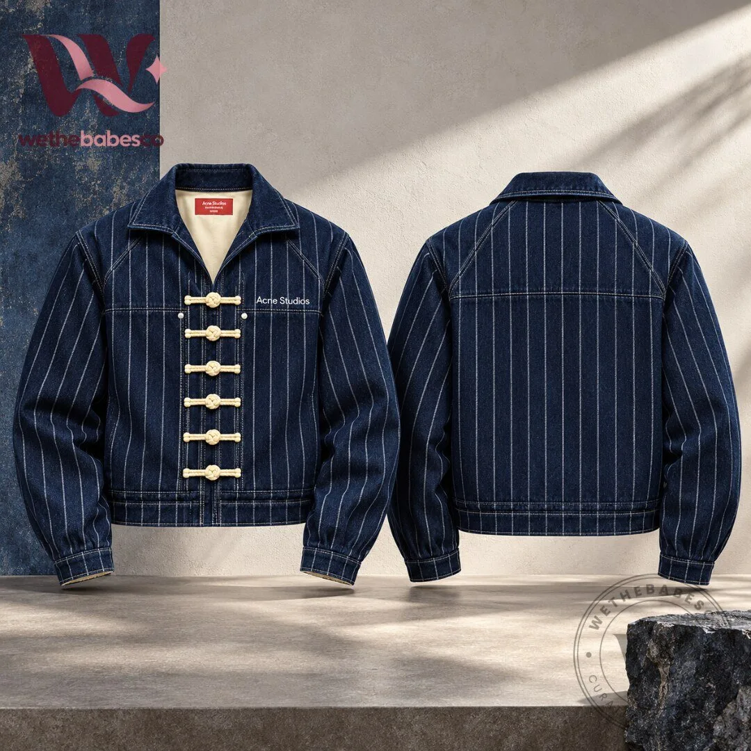 Acne Studios Navy Pinstripe Toggle Closure Denim Jacket 2026