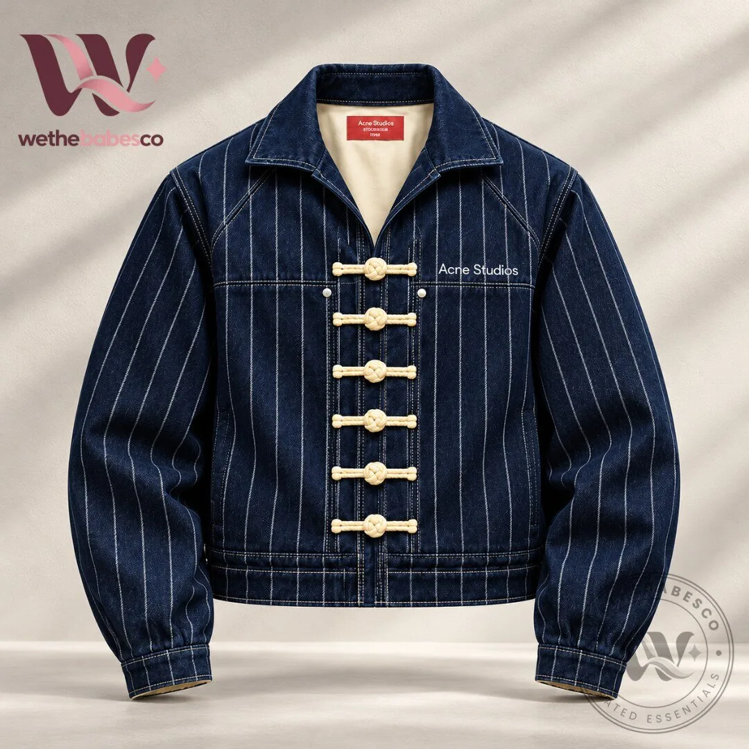 Acne Studios Navy Pinstripe Toggle Closure Denim Jacket 2026 5 Acne Studios Pinstripe Chinese Knot Button Concept Denim Jacket 2026