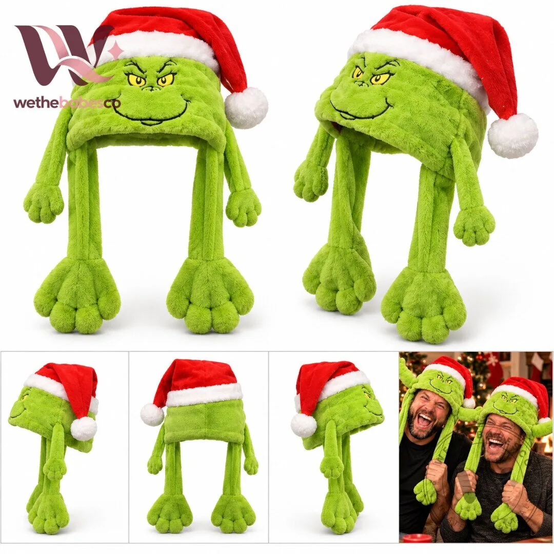 Funny The Grinch Plush Santa Hat with Long Paws 2026