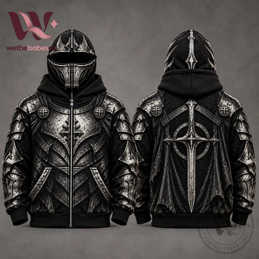 Medieval Knight Crusader Armor Sword Mask Zip Up Hoodie 2026